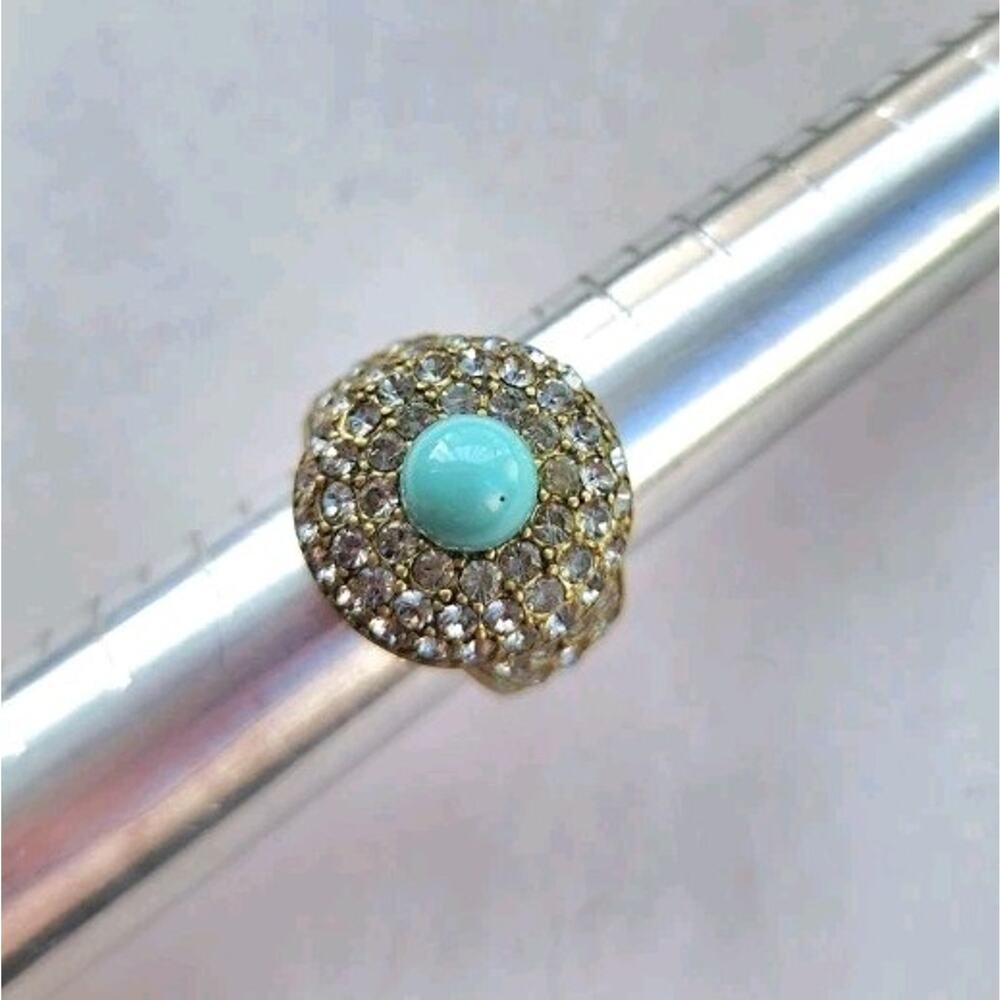 Heidi Daus Cocktail Ring Posh And Proper Blue Color Crystal Bronze Tone Size 7